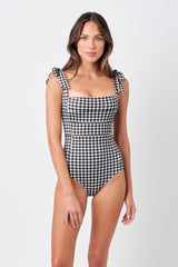 UNE PIECE-Classic Square Neck BLACK GINGHAM