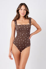 UNE PIECE-Classic Square Neck CHOCOLATE POLKA TEXTURE