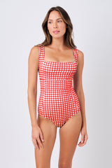 UNE PIECE-Classic Square Neck RED GINGHAM