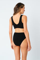 UNE PIECE-Crinkle Cut High-Waisted Bikini Bottom BLACK