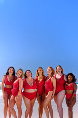 UNE PIECE-Crinkle Cut High-Waisted Bikini Bottom RED