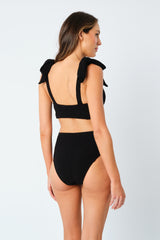 UNE PIECE-Crinkle Cut Square Neck Bikini Bralette BLACK