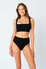 UNE PIECE-Crinkle Cut Square Neck Bikini Bralette BLACK