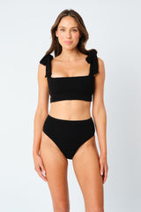 UNE PIECE-Crinkle Cut Square Neck Bikini Bralette BLACK