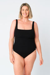 UNE PIECE-Crinkle Cut Square Neck One Piece BLACK