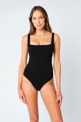UNE PIECE-Crinkle Cut Square Neck One Piece BLACK