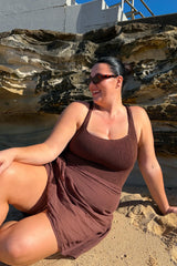 UNE PIECE-Crinkle Cut Square Neck One Piece CHOCOLATE