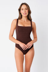 UNE PIECE-Crinkle Cut Square Neck One Piece CHOCOLATE