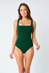 UNE PIECE-Crinkle Cut Square Neck One Piece FOREST GREEN