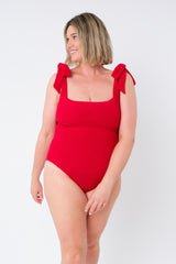 UNE PIECE-Crinkle Cut Square Neck One Piece RED