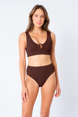 UNE PIECE-Crinkle Cut V-Neck Bikini Bralette with Ring CHOCOLATE