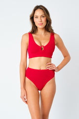 UNE PIECE-Crinkle Cut V-Neck Bikini Bralette with Ring RED