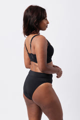 UNE PIECE-High-Cut High-Waisted Bikini Bottom BLACK
