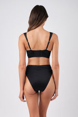 UNE PIECE-High-Cut High-Waisted Bikini Bottom BLACK
