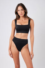 UNE PIECE-High-Cut High-Waisted Bikini Bottom BLACK