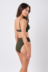 UNE PIECE-High-Cut High-Waisted Bikini Bottom KHAKI TEXTURE