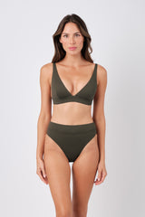 UNE PIECE-High-Cut High-Waisted Bikini Bottom KHAKI TEXTURE