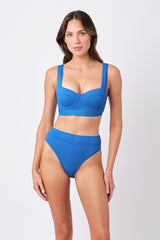 UNE PIECE-High-Cut High-Waisted Bikini Bottom SKY BLUE TEXTURE