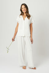 UNE PIECE-Lace Trim Modal Full Length Pyjama Set IVORY