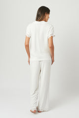 UNE PIECE-Lace Trim Modal Full Length Pyjama Set IVORY