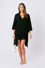 UNE PIECE-Lace Trim Modal Robe BLACK