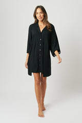 UNE PIECE-Lace Trim Modal Robe BLACK