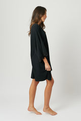 UNE PIECE-Lace Trim Modal Robe BLACK