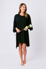 UNE PIECE-Lace Trim Modal Robe BLACK