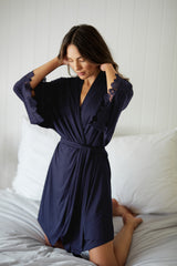 UNE PIECE-Lace Trim Modal Robe NAVY