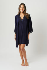 UNE PIECE-Lace Trim Modal Robe NAVY