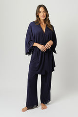 UNE PIECE-Lace Trim Modal Robe NAVY