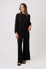 UNE PIECE-Lounge Long Sleeve Crew Neck Top BLACK