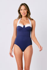UNE PIECE-Original Bustier Balconette One Piece NAVY MONOCHROME TEXTURE