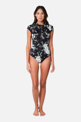 UNE PIECE-Original Sexie Rashie Cap Sleeve LONDON BOTANICAL BLACK