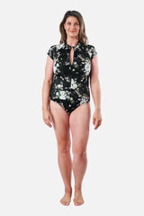 UNE PIECE-Original Sexie Rashie Cap Sleeve LONDON BOTANICAL BLACK