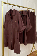 UNE PIECE-Short Sleeve Linen Shirt CHOCOLATE