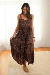 UNE PIECE-Sweetheart Neckline Maxi Dress CHOCOLATE POLKA