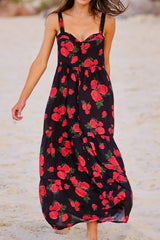 UNE PIECE-Sweetheart Neckline Maxi Dress PLUCKED ROSES