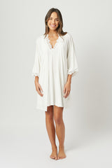 UNE PIECE US-(Bundle) Lace Trim V-Neck Nightie + Modal Robe IVORY
