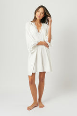 UNE PIECE US-(Bundle) Lace Trim V-Neck Nightie + Modal Robe IVORY