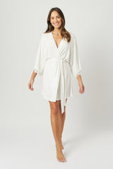 UNE PIECE US-(Bundle) Lace Trim V-Neck Nightie + Modal Robe IVORY