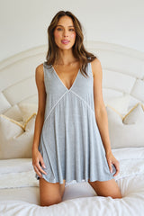 UNE PIECE-V-Neck Nightie with Piping GREY MARLE