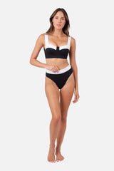 High-Cut High-Waisted Bikini Bottom MONOCHROME TEXTURE