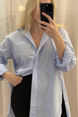 Striped Relaxed Button Up Shirt LIGHT BLUE & WHITE