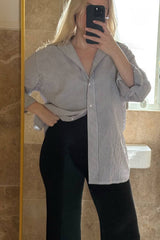 Striped Relaxed Button Up Shirt CHOCOLATE & WHITE