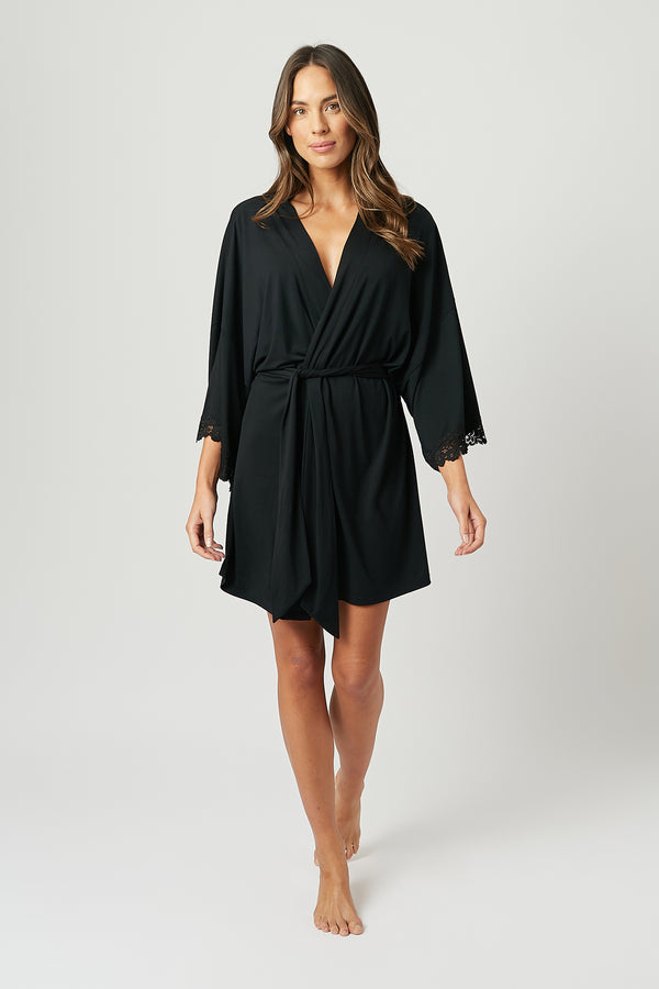 Lace Trim Modal Robe BLACK