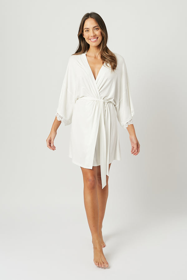 Lace Trim Modal Robe IVORY