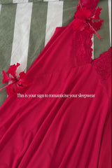 Delicate Lace Trim V-Neck Nightie RED