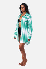 UNE PIECE-Beach Shirt Dress HAMPTONS STRIPE GREEN