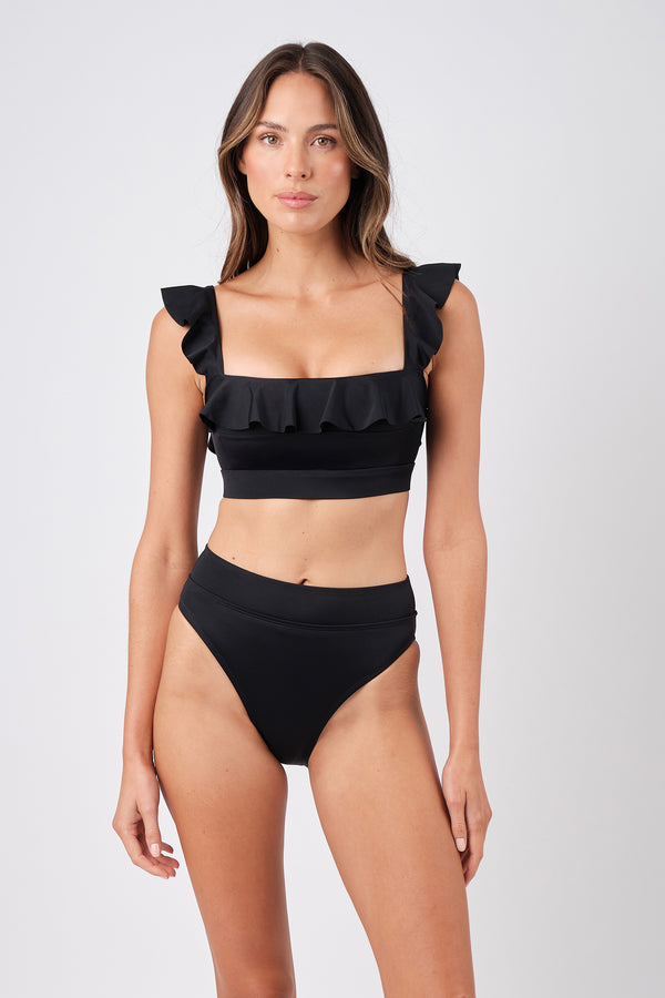 UNE PIECE-Classic Square Neck Bikini Bralette with Frill BLACK